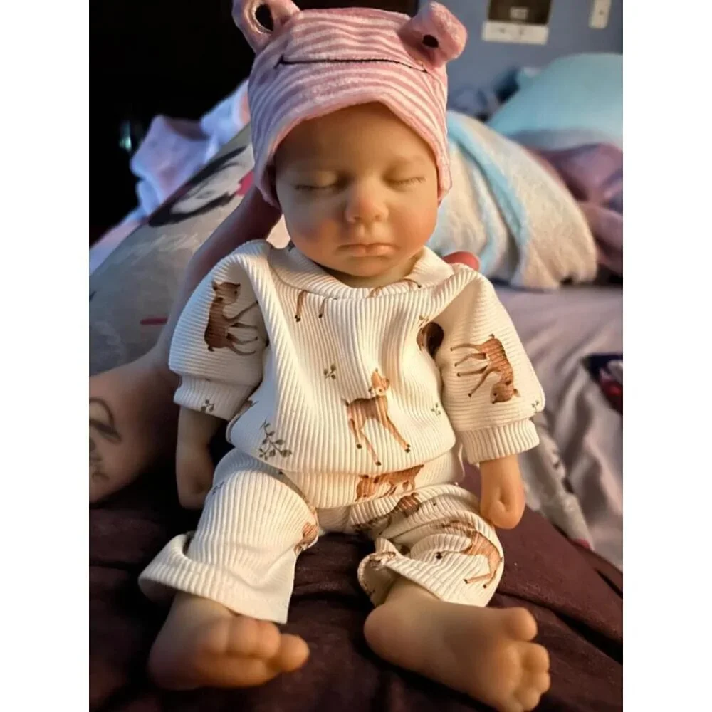 🆕33cm Reborn Baby Girl Sleeping closed mouth  Full Body Silicone Reborn Dolls